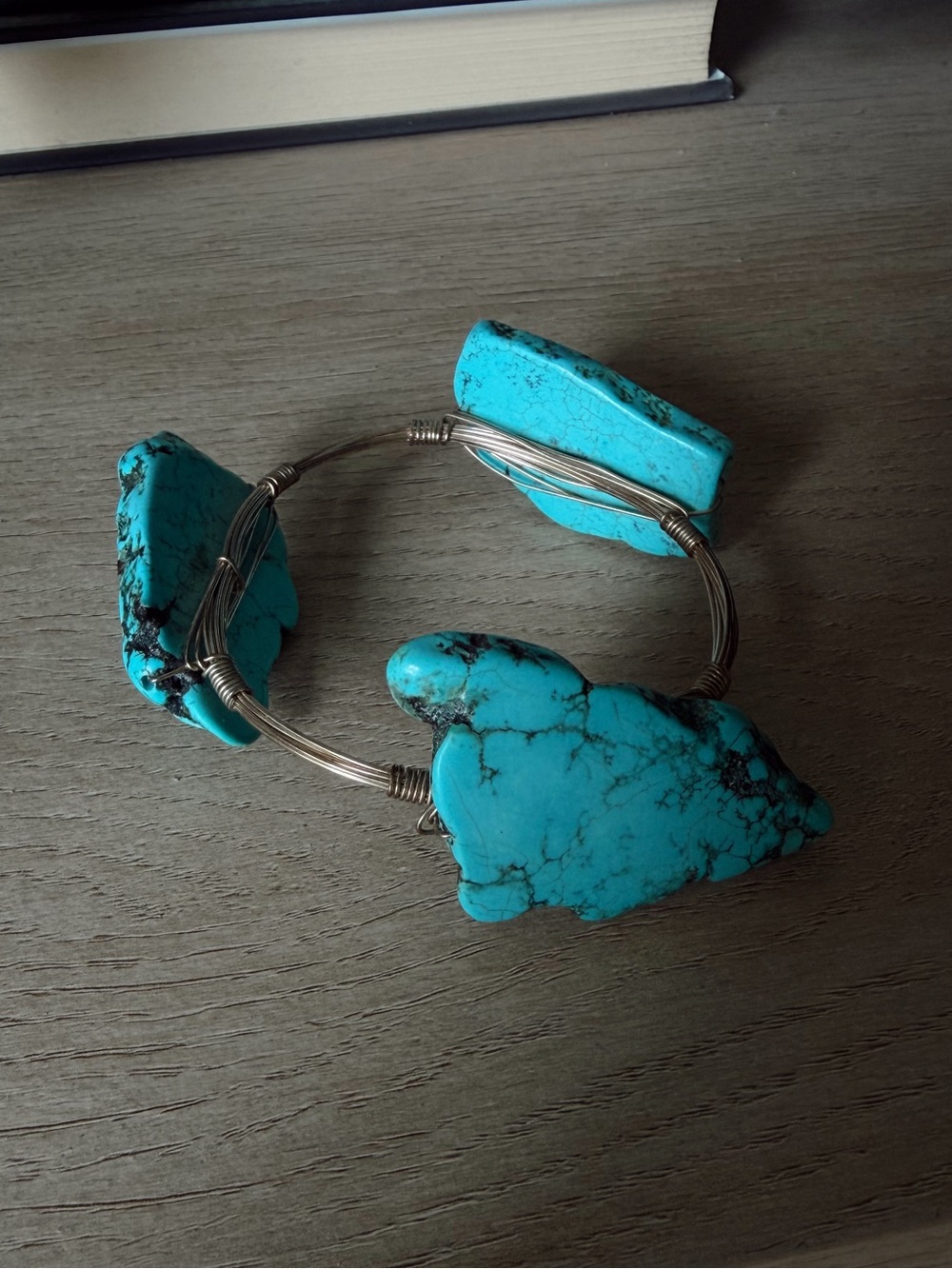 Turquoise Stone Wire-Wrapped Bracelet - Turquoise